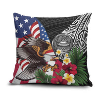 United States and American Samoa Pillow Cover USA Flag Eagle With Seal Tropical Flowers