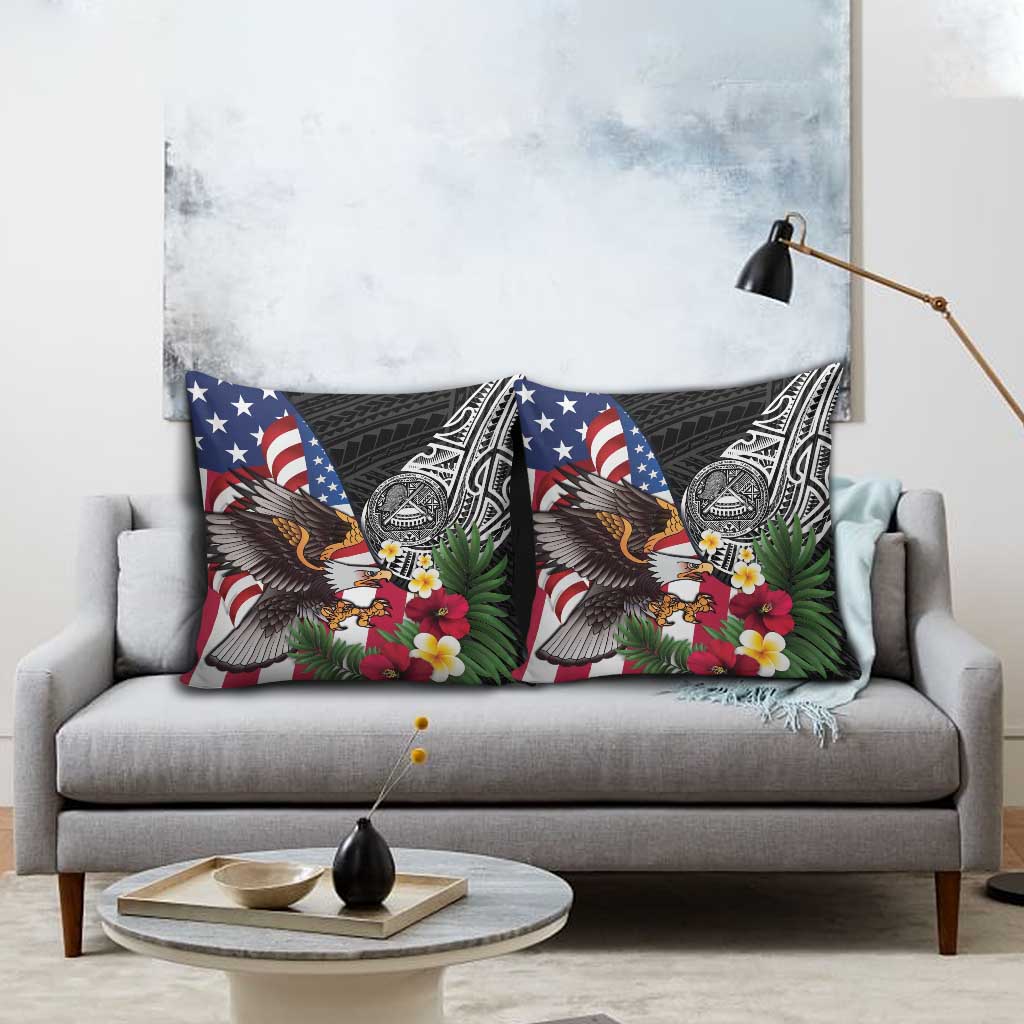 United States and American Samoa Pillow Cover USA Flag Eagle With Seal Tropical Flowers