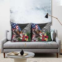 United States and American Samoa Pillow Cover USA Flag Eagle With Seal Tropical Flowers