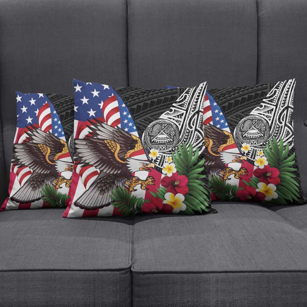 United States and American Samoa Pillow Cover USA Flag Eagle With Seal Tropical Flowers