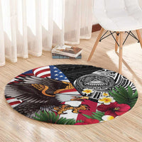 United States and American Samoa Round Carpet USA Flag Eagle With Seal Tropical Flowers