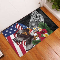 United States and American Samoa Rubber Doormat USA Flag Eagle With Seal Tropical Flowers