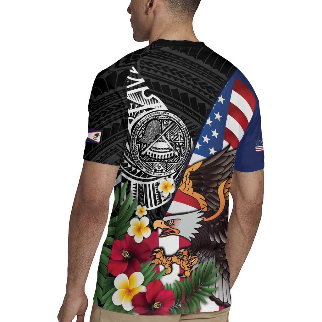 United States and American Samoa Rugby Jersey USA Flag Eagle With Seal Tropical Flowers