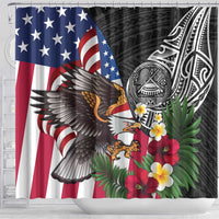 United States and American Samoa Shower Curtain USA Flag Eagle With Seal Tropical Flowers