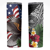 United States and American Samoa Skinny Tumbler USA Flag Eagle With Seal Tropical Flowers