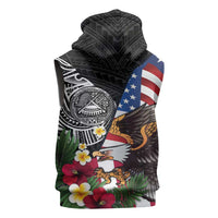 United States and American Samoa Sleeveless Hoodie USA Flag Eagle With Seal Tropical Flowers