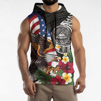 United States and American Samoa Sleeveless Hoodie USA Flag Eagle With Seal Tropical Flowers