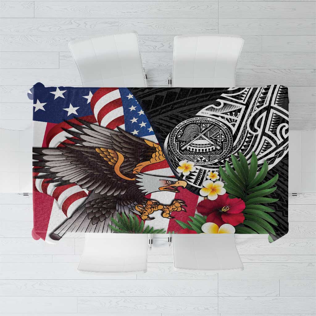 United States and American Samoa Tablecloth USA Flag Eagle With Seal Tropical Flowers