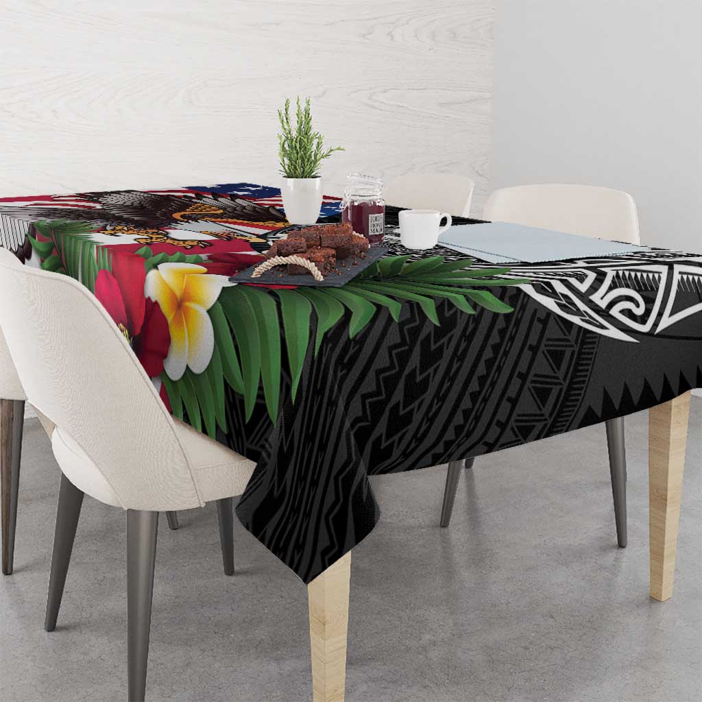 United States and American Samoa Tablecloth USA Flag Eagle With Seal Tropical Flowers