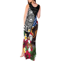 United States and American Samoa Tank Maxi Dress USA Flag Eagle With Seal Tropical Flowers