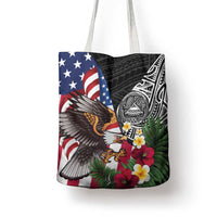 United States and American Samoa Tote Bag USA Flag Eagle With Seal Tropical Flowers