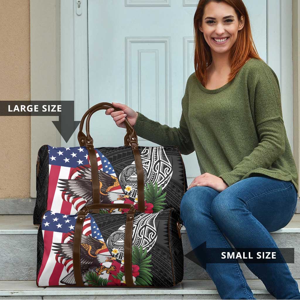 United States and American Samoa Travel Bag USA Flag Eagle With Seal Tropical Flowers