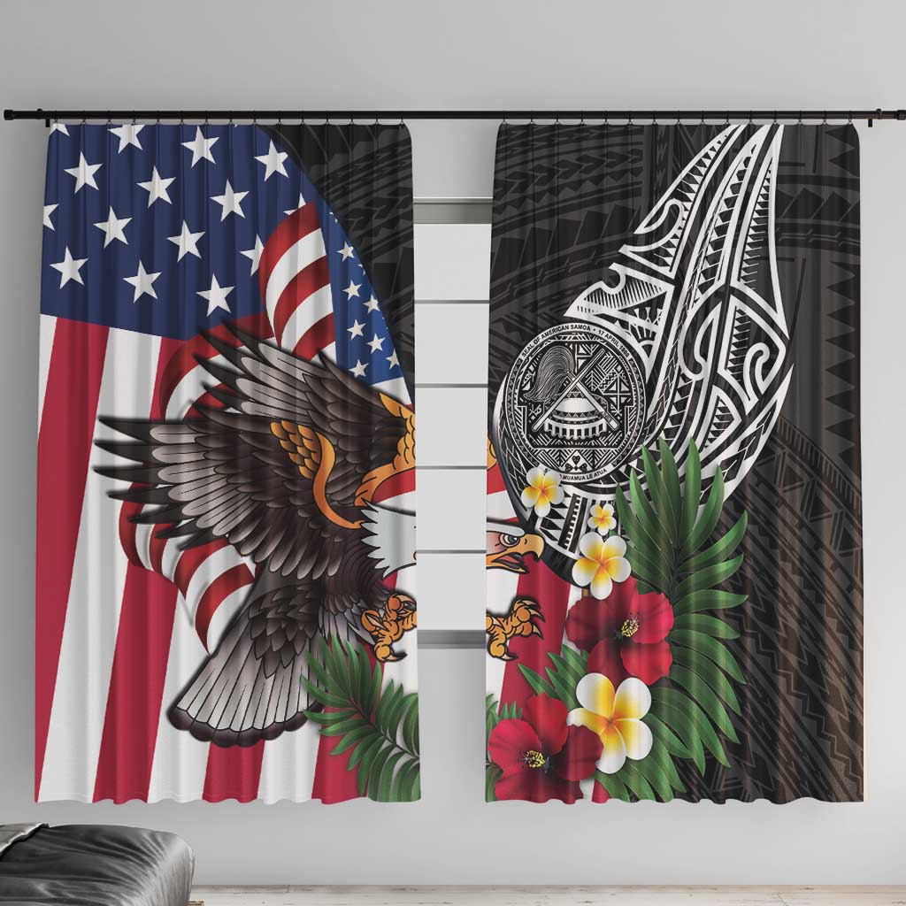 United States and American Samoa Window Curtain USA Flag Eagle With Seal Tropical Flowers
