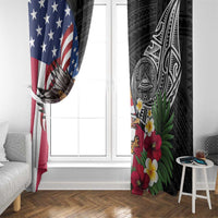 United States and American Samoa Window Curtain USA Flag Eagle With Seal Tropical Flowers
