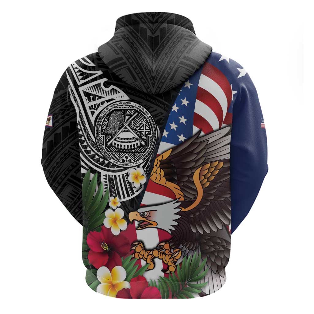 United States and American Samoa Zip Hoodie USA Flag Eagle With Seal Tropical Flowers