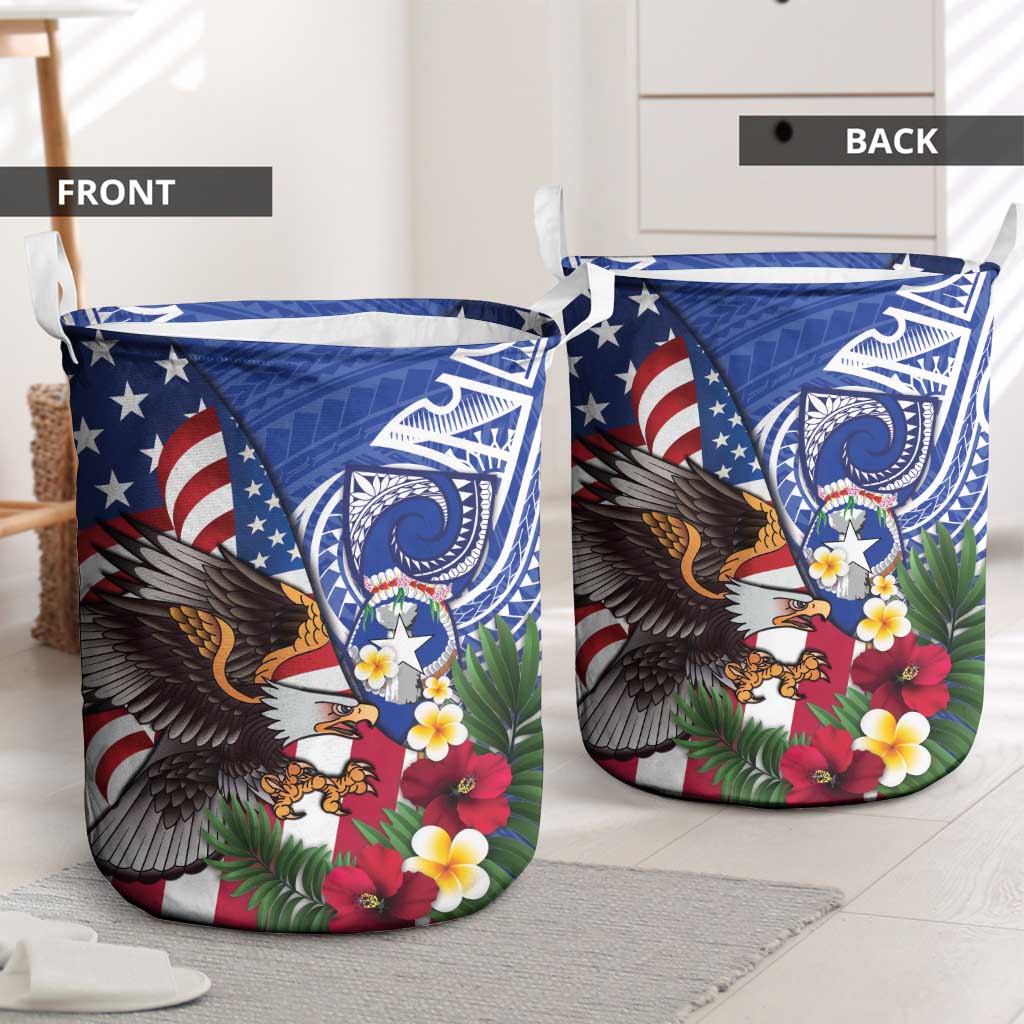 United States and Northern Mariana Islands Laundry Basket USA Flag Eagle CNMI Latte Stone Tropical Flowers