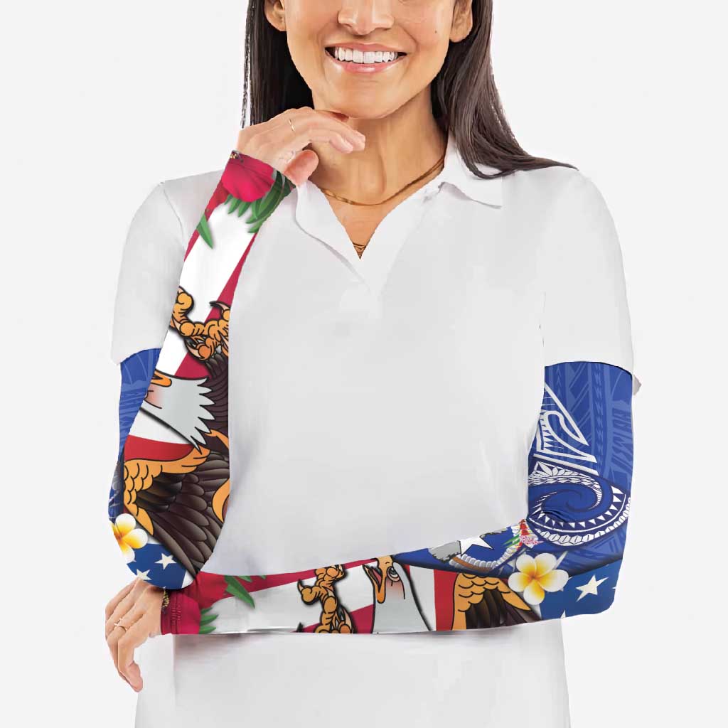 United States and Northern Mariana Islands Arm Sleeves USA Flag Eagle CNMI Latte Stone Tropical Flowers