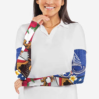United States and Northern Mariana Islands Arm Sleeves USA Flag Eagle CNMI Latte Stone Tropical Flowers