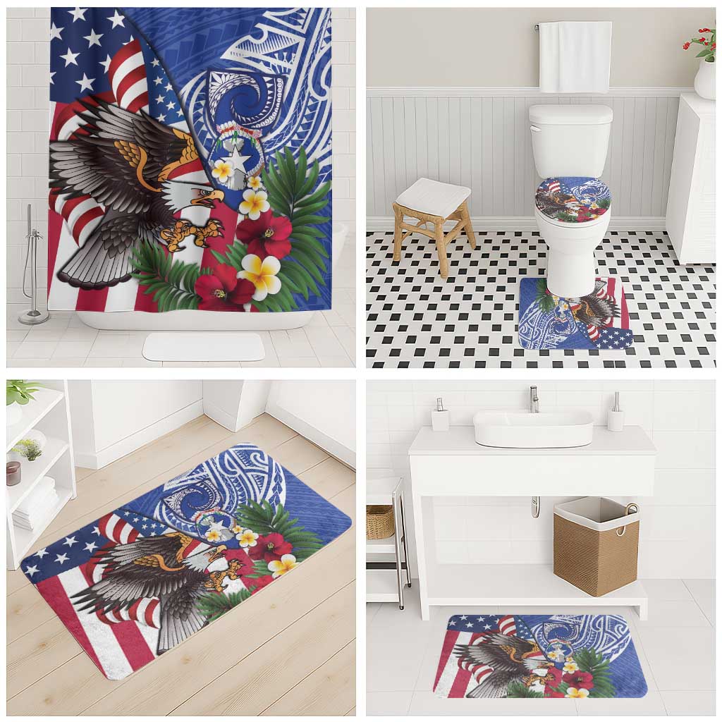 United States and Northern Mariana Islands Bathroom Set USA Flag Eagle CNMI Latte Stone Tropical Flowers