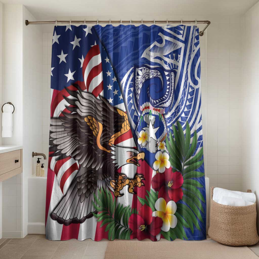 United States and Northern Mariana Islands Bathroom Set USA Flag Eagle CNMI Latte Stone Tropical Flowers