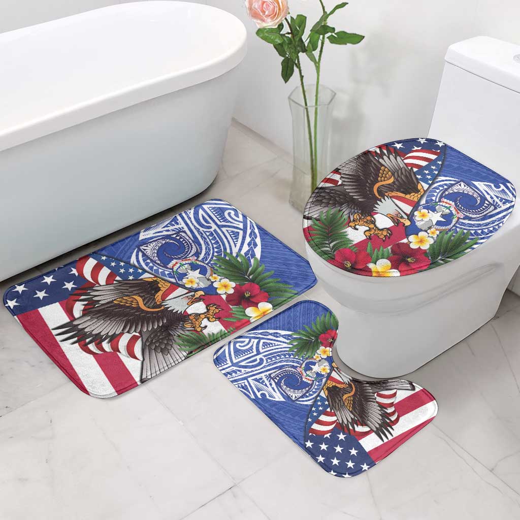 United States and Northern Mariana Islands Bathroom Set USA Flag Eagle CNMI Latte Stone Tropical Flowers
