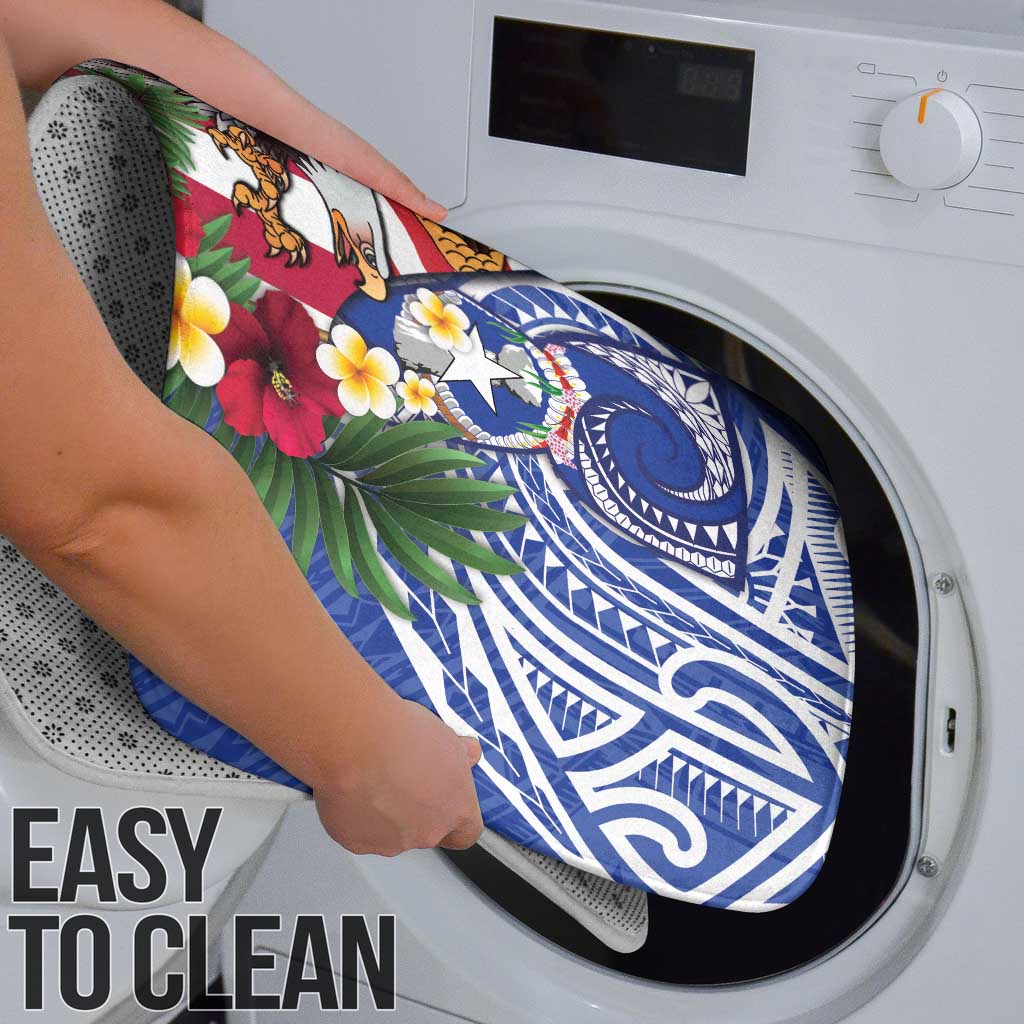 United States and Northern Mariana Islands Bathroom Set USA Flag Eagle CNMI Latte Stone Tropical Flowers