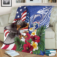 United States and Northern Mariana Islands Blanket USA Flag Eagle CNMI Latte Stone Tropical Flowers