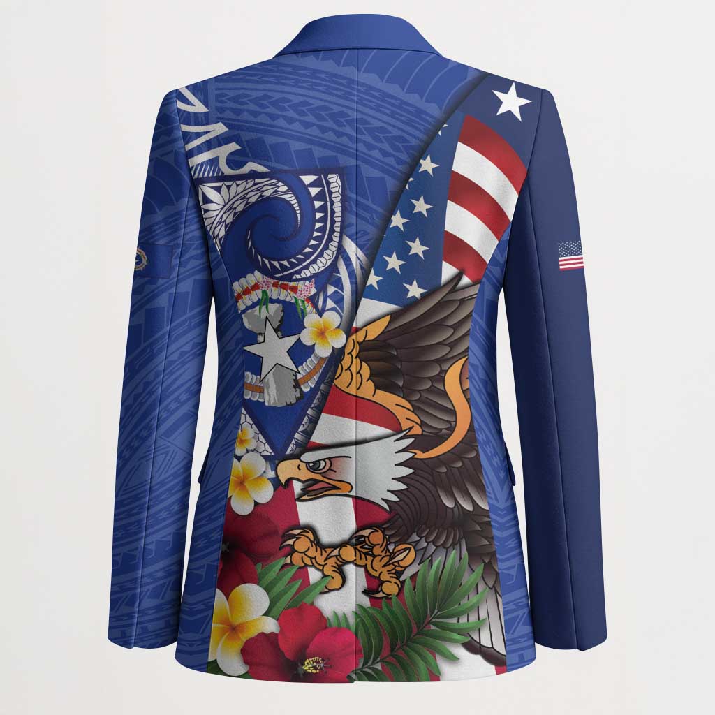 United States and Northern Mariana Islands Blazer USA Flag Eagle CNMI Latte Stone Tropical Flowers