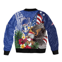 United States and Northern Mariana Islands Bomber Jacket USA Flag Eagle CNMI Latte Stone Tropical Flowers LT14 - Polynesian Pride