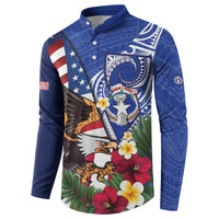 United States and Northern Mariana Islands Button Sweatshirt USA Flag Eagle CNMI Latte Stone Tropical Flowers