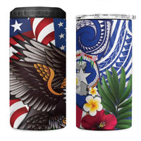 United States and Northern Mariana Islands 4 in 1 Can Cooler Tumbler USA Flag Eagle CNMI Latte Stone Tropical Flowers