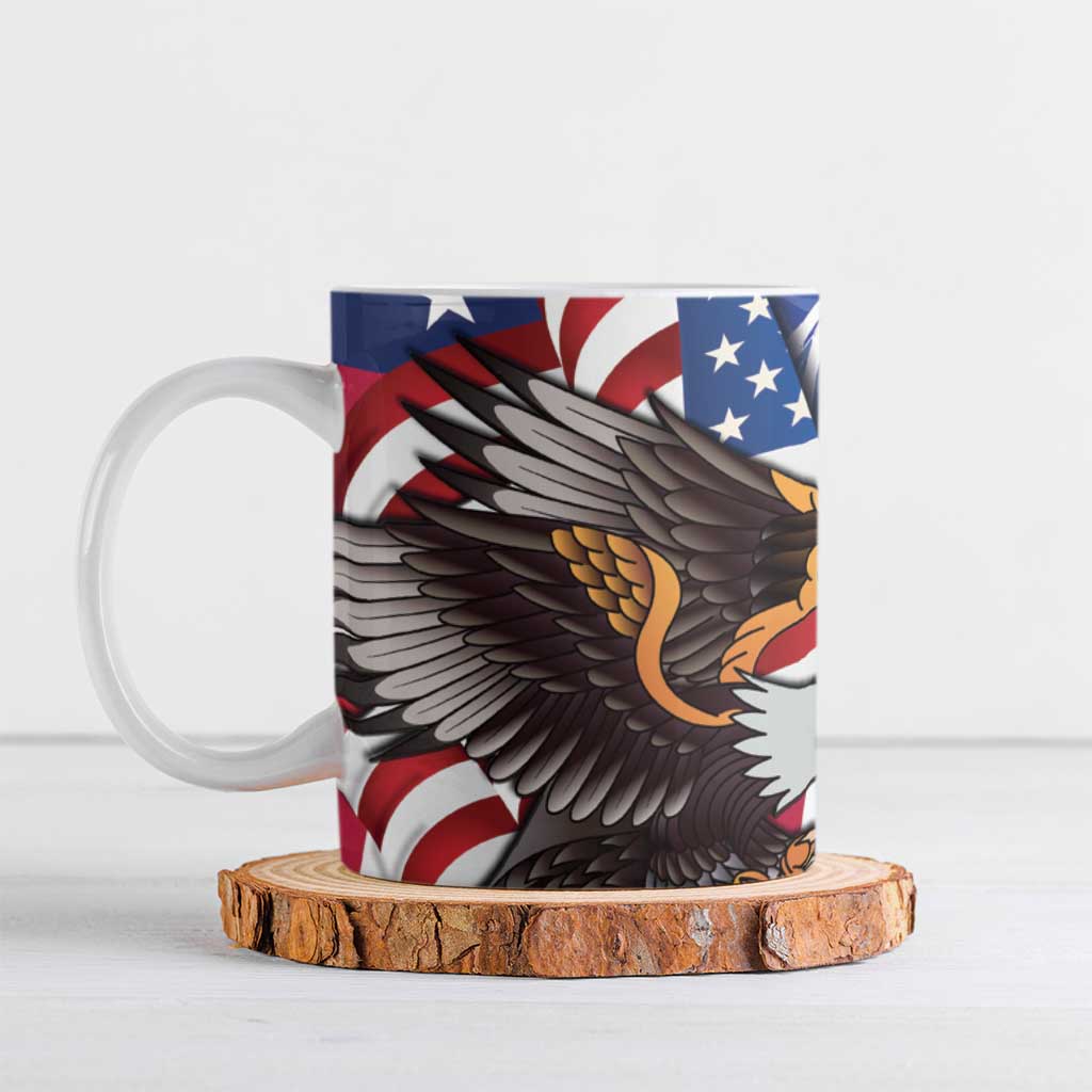 United States and Northern Mariana Islands Ceramic Mug USA Flag Eagle CNMI Latte Stone Tropical Flowers