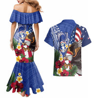 United States and Northern Mariana Islands Couples Matching Mermaid Dress and Hawaiian Shirt USA Flag Eagle CNMI Latte Stone Tropical Flowers
