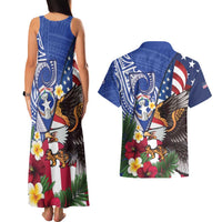 United States and Northern Mariana Islands Couples Matching Tank Maxi Dress and Hawaiian Shirt USA Flag Eagle CNMI Latte Stone Tropical Flowers