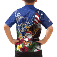 United States and Northern Mariana Islands Family Matching Summer Maxi Dress and Hawaiian Shirt USA Flag Eagle CNMI Latte Stone Tropical Flowers