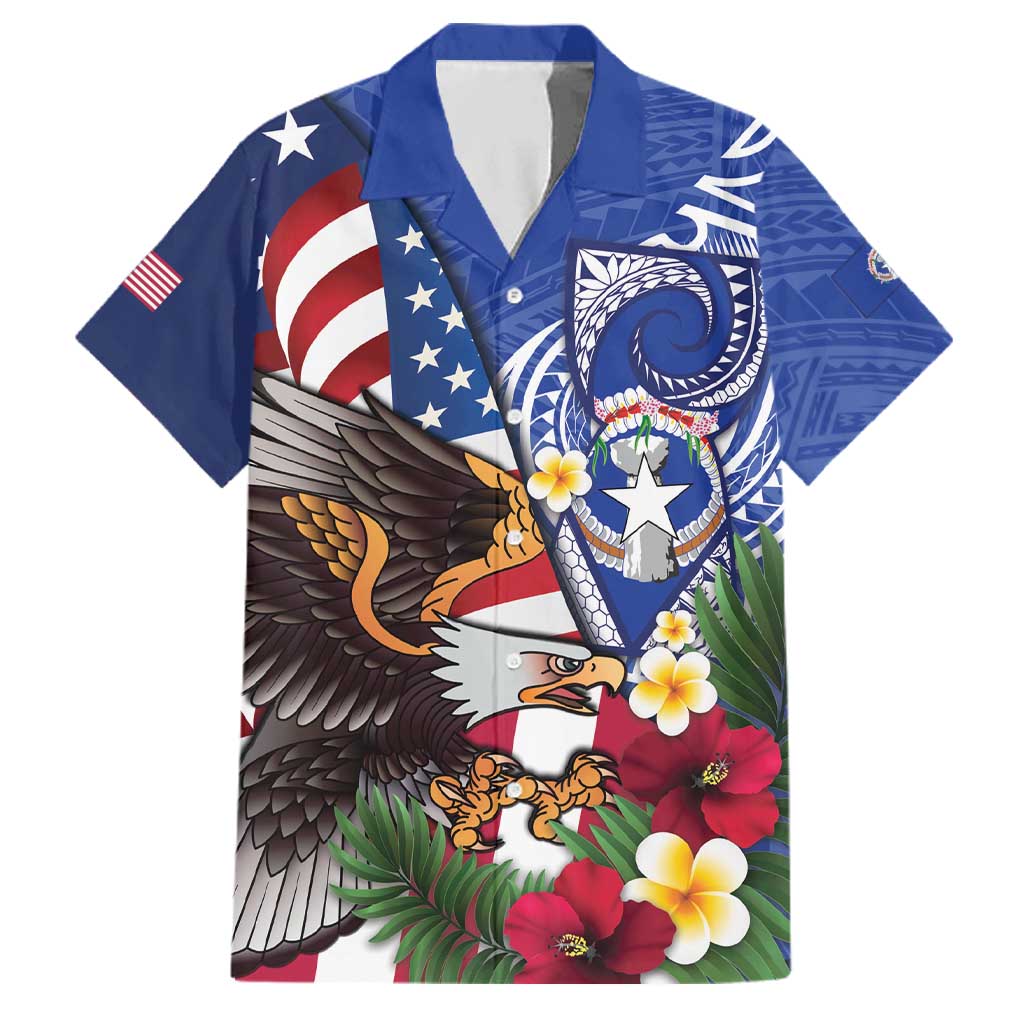United States and Northern Mariana Islands Family Matching Summer Maxi Dress and Hawaiian Shirt USA Flag Eagle CNMI Latte Stone Tropical Flowers