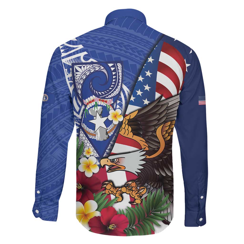 United States and Northern Mariana Islands Family Matching Summer Maxi Dress and Hawaiian Shirt USA Flag Eagle CNMI Latte Stone Tropical Flowers