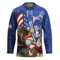 United States and Northern Mariana Islands Hockey Jersey USA Flag Eagle CNMI Latte Stone Tropical Flowers
