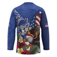 United States and Northern Mariana Islands Hockey Jersey USA Flag Eagle CNMI Latte Stone Tropical Flowers