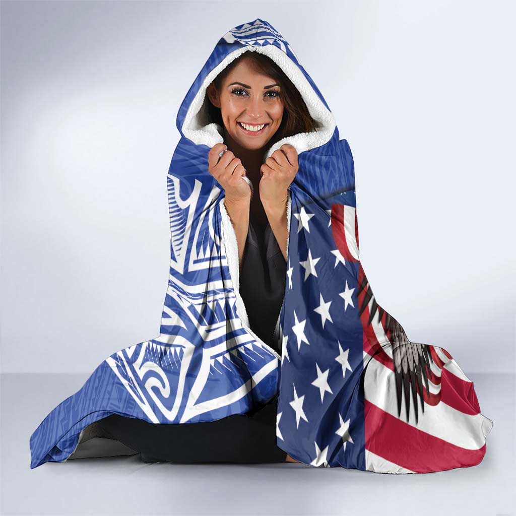 United States and Northern Mariana Islands Hooded Blanket USA Flag Eagle CNMI Latte Stone Tropical Flowers