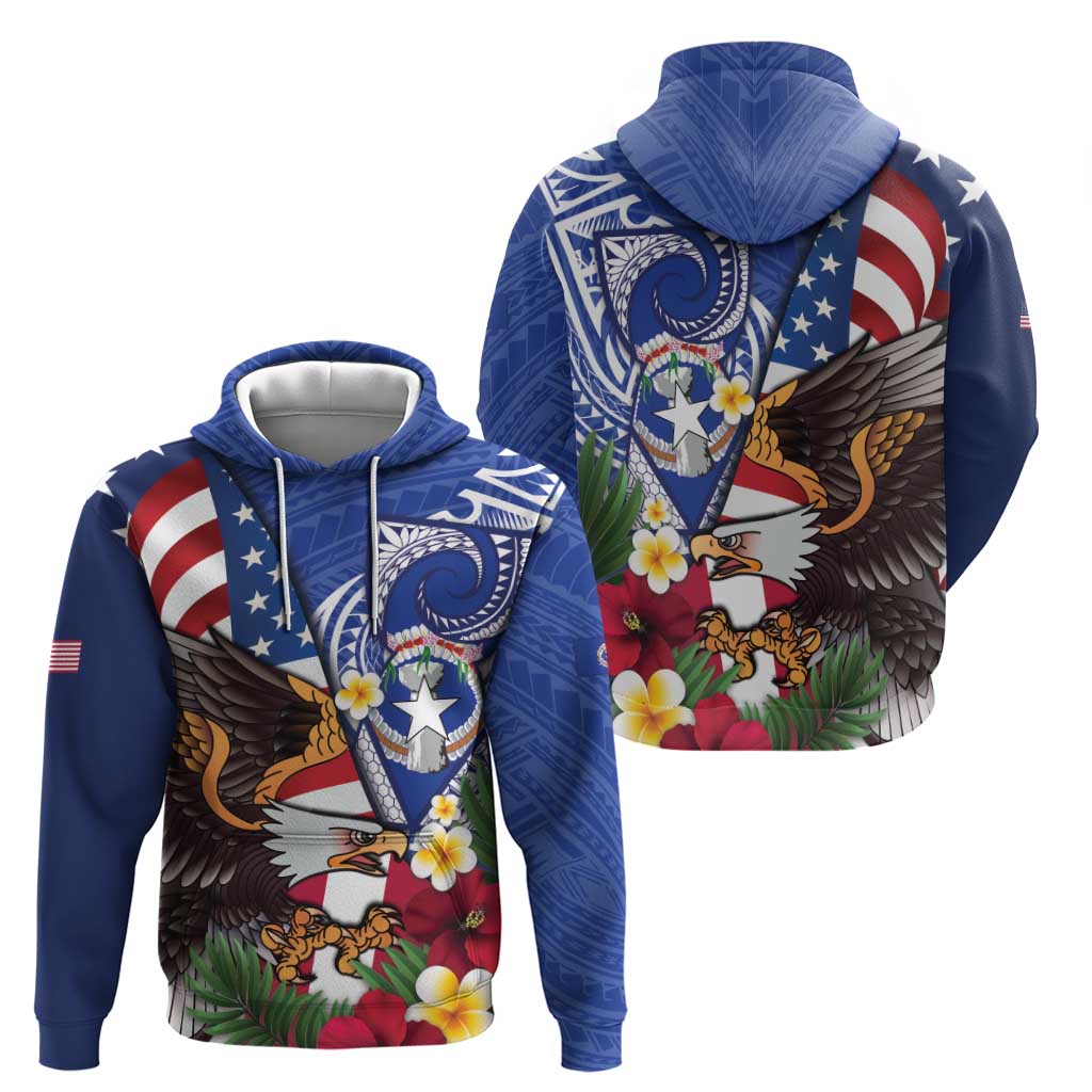 United States and Northern Mariana Islands Hoodie USA Flag Eagle CNMI Latte Stone Tropical Flowers