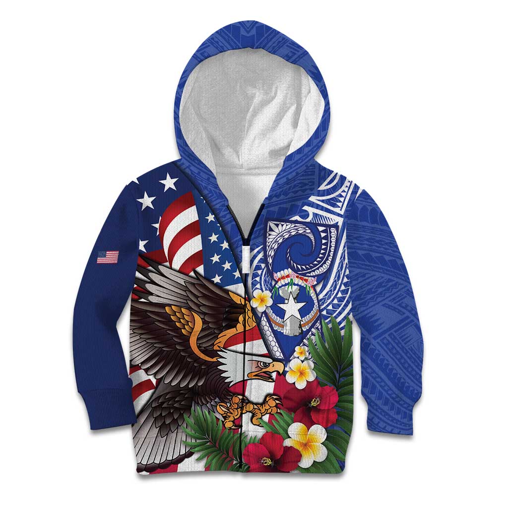 United States and Northern Mariana Islands Kid Hoodie USA Flag Eagle CNMI Latte Stone Tropical Flowers