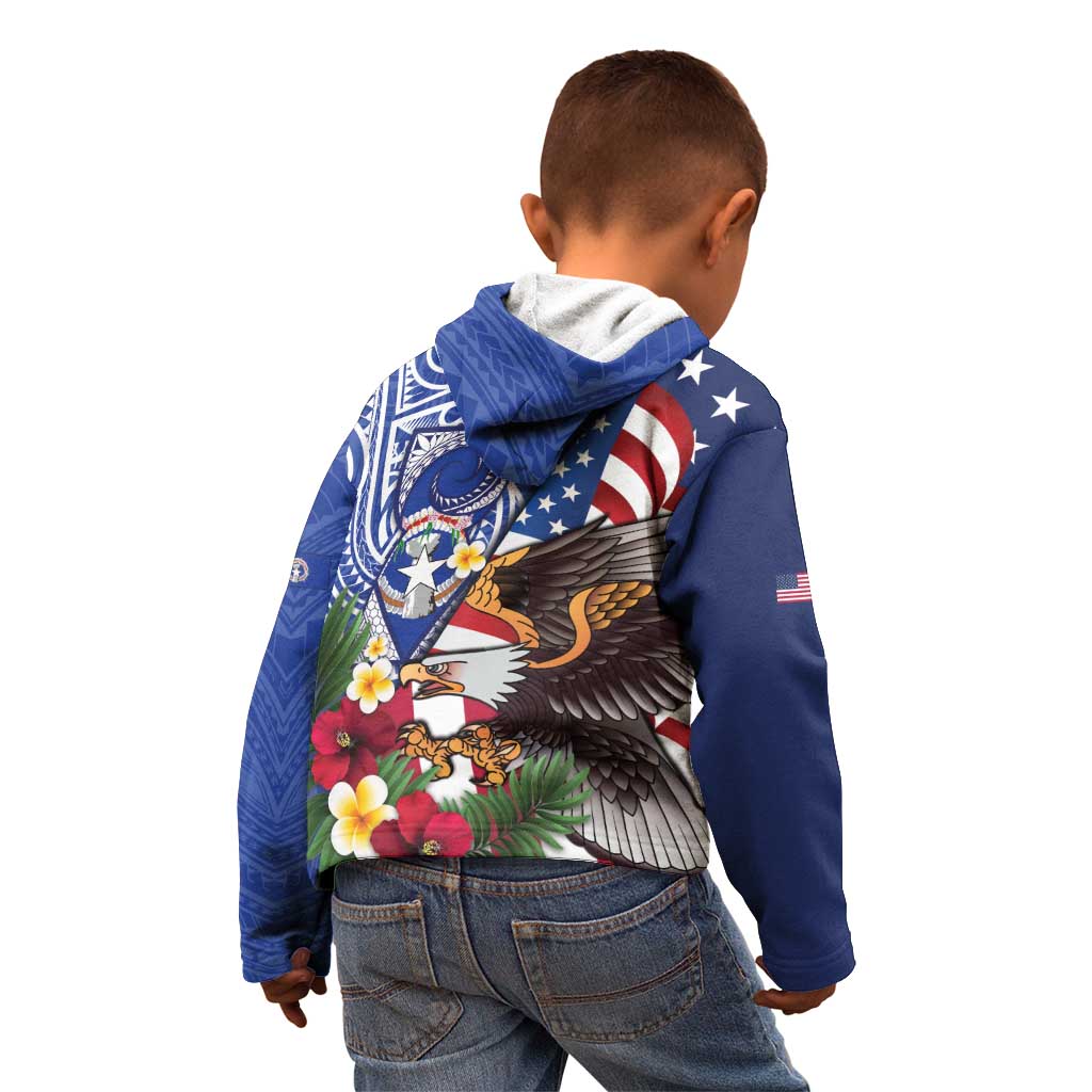 United States and Northern Mariana Islands Kid Hoodie USA Flag Eagle CNMI Latte Stone Tropical Flowers
