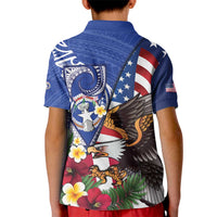 United States and Northern Mariana Islands Kid Polo Shirt USA Flag Eagle CNMI Latte Stone Tropical Flowers