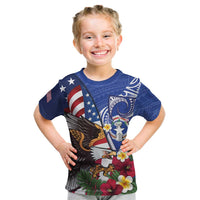 United States and Northern Mariana Islands Kid T Shirt USA Flag Eagle CNMI Latte Stone Tropical Flowers