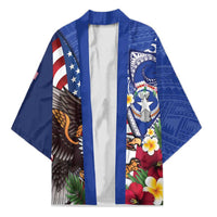 United States and Northern Mariana Islands Kimono USA Flag Eagle CNMI Latte Stone Tropical Flowers LT14 Unisex Blue - Polynesian Pride