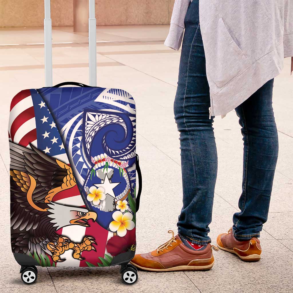 United States and Northern Mariana Islands Luggage Cover USA Flag Eagle CNMI Latte Stone Tropical Flowers