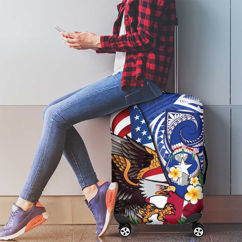 United States and Northern Mariana Islands Luggage Cover USA Flag Eagle CNMI Latte Stone Tropical Flowers
