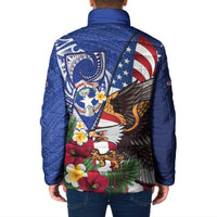 United States and Northern Mariana Islands Padded Jacket USA Flag Eagle CNMI Latte Stone Tropical Flowers