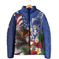 United States and Northern Mariana Islands Padded Jacket USA Flag Eagle CNMI Latte Stone Tropical Flowers